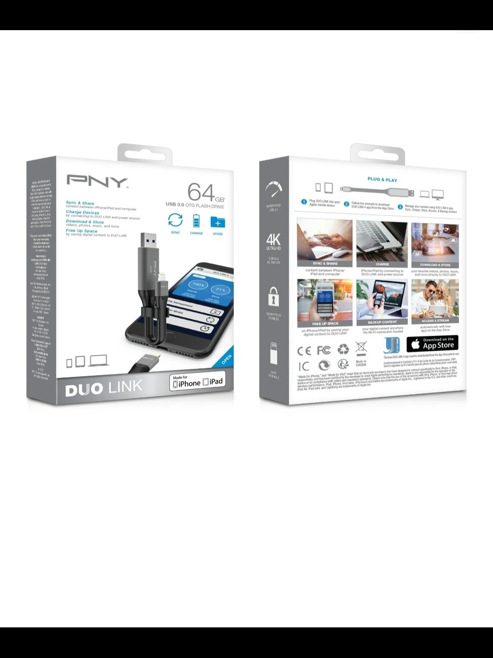 PNY 64GB Duo Link USB 3.0 Flash Drive - Silver/Black